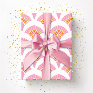 Papel De Presente Leque com Babados Rosa e Laranja