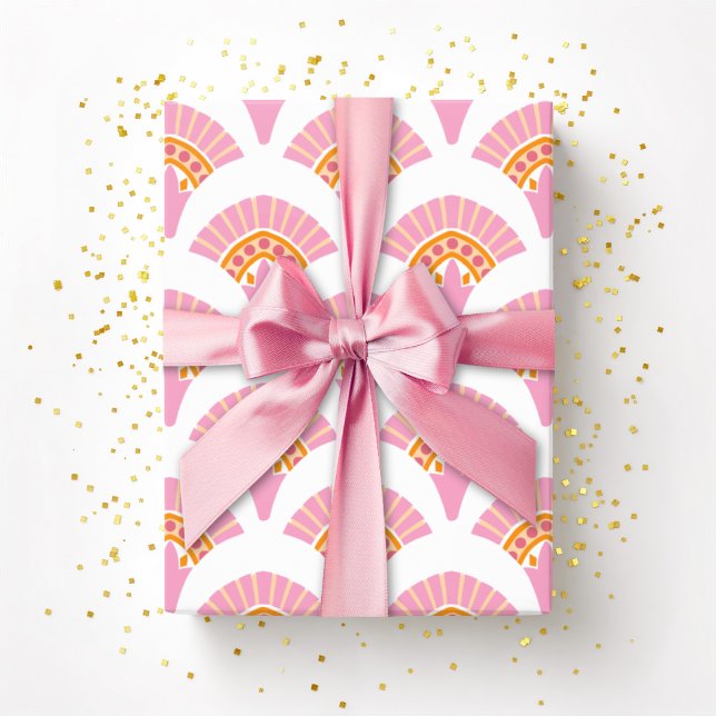 Papel De Presente Leque com Babados Rosa e Laranja (Criador carregado)