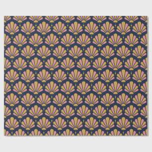Papel De Presente Leque em Forma de Lágrima Art Déco em Azul Marinho