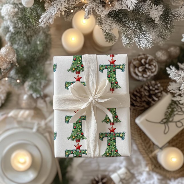 Papel De Presente Letra de Árvore de Natal T Natal (Criador carregado)