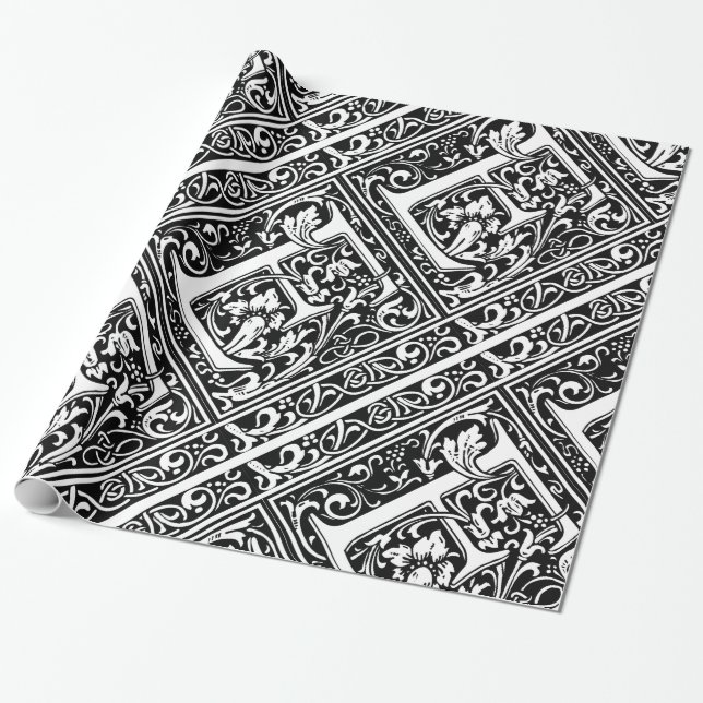 Papel De Presente Letra E Monograma Medieval Arte Nova (Desenrolado)