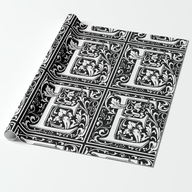 Papel De Presente Letra E Monograma Medieval Arte Nova (Desenrolado)