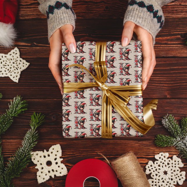 Papel De Presente Letra Festiva Elf de Natal Gelado K (Criador carregado)