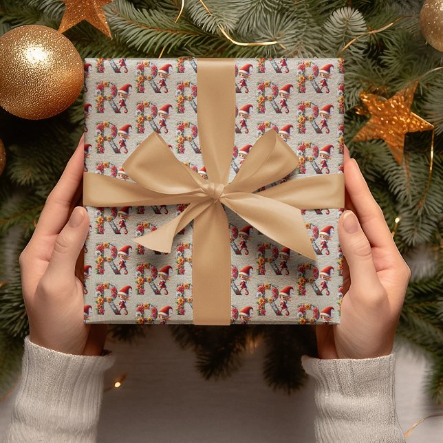 Papel De Presente Letra Festiva Elf de Natal Gelado R (Criador carregado)