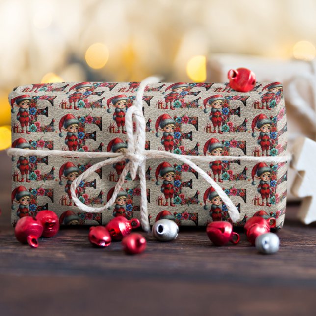 Papel De Presente Letra Festiva Elf Festiva de Natal Bonito E (Criador carregado)