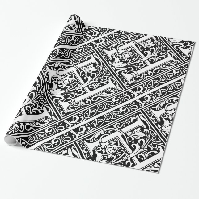 Papel De Presente Letra H Monograma Medieval Arte Nova (Desenrolado)