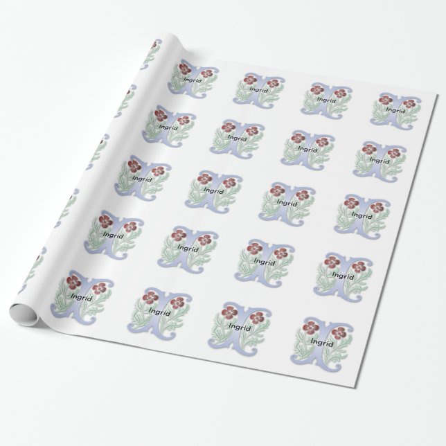 Papel De Presente Letra I Monograma Fleur de lis (Desenrolado)