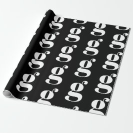 Papel De Presente Letra inicial personalizada preta de monograma mod