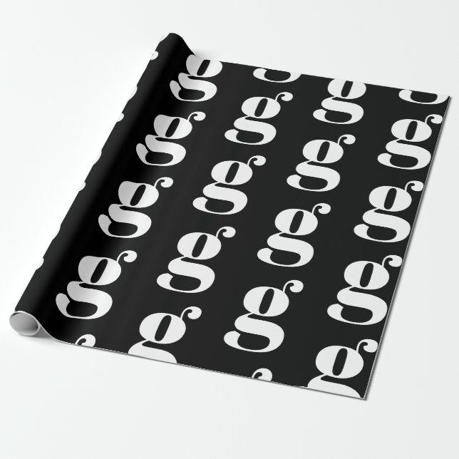 Papel De Presente Letra inicial personalizada preta de monograma mod (Desenrolado)