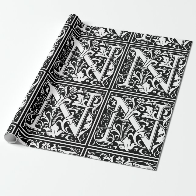 Papel De Presente Letra N Monograma Medieval Arte Nova (Desenrolado)