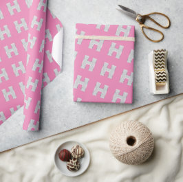 Papel De Presente Letra Prata Rosa H