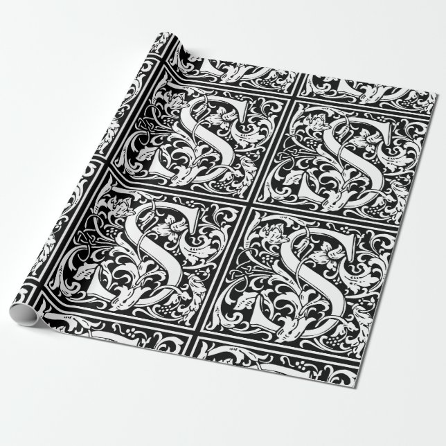 Papel De Presente Letra S Monograma Medieval Arte Nova (Desenrolado)