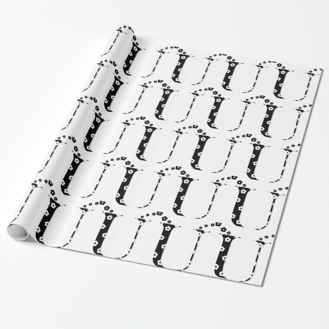 Papel De Presente Letra U com padrão de flores (Desenrolado)
