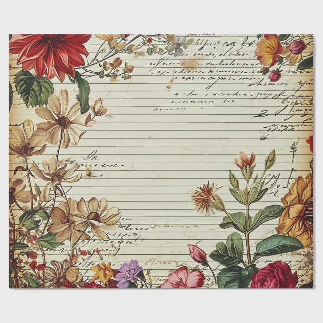 Papel De Presente Letras de Flor de Diário Lixo Antigo (Aberto)
