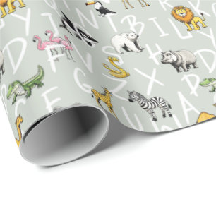 Papel De Presente Letras do alfabeto abc animais bebê berçário apren