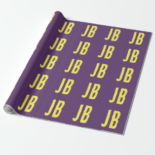 Papel De Presente Letras Iniciais de Monograma Indigo Amarelo Minima