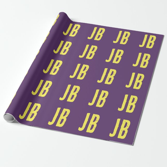 Papel De Presente Letras Iniciais de Monograma Indigo Amarelo Minima (Desenrolado)