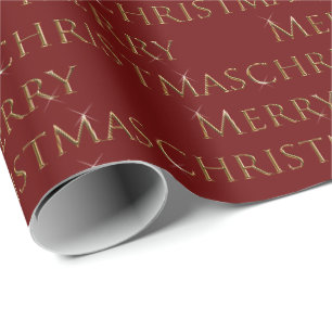 Papel De Presente Letras ouros de fundo vermelho Feliz Natal