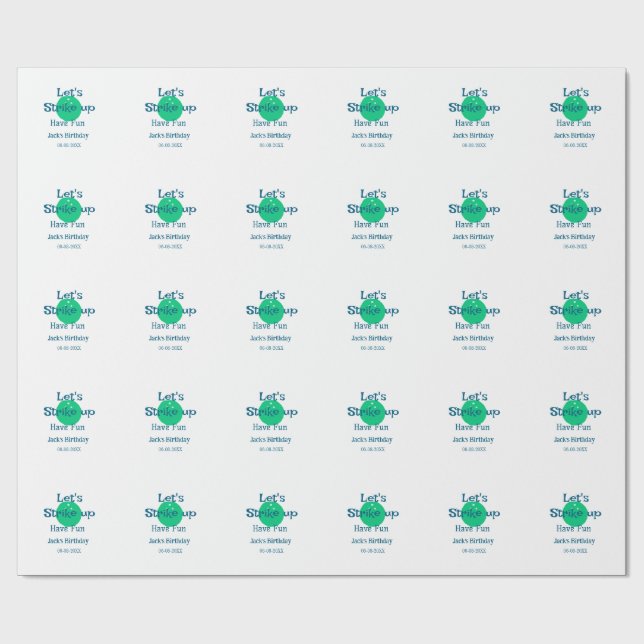 Papel De Presente Let's strike up have fun green ball birthday name  (Aberto)