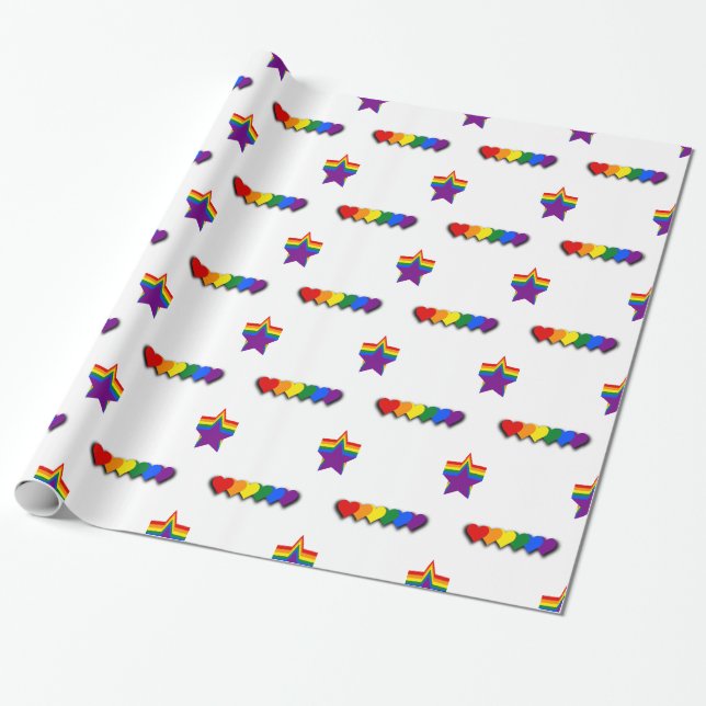 Papel De Presente LGBT pride stars and hearts Wrapping Paper (Desenrolado)