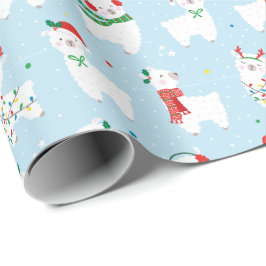 Papel De Presente Lhamas de Natal bonitas, de azul claro