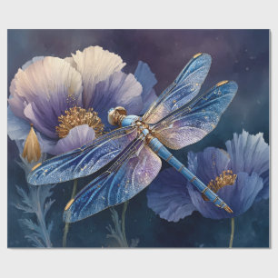 Papel De Presente Libélula Azul com Decoupage de Asas Douradas
