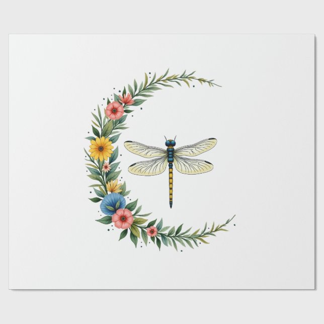 Papel De Presente Libélula Boho Lua Crescente Símbolo de Paz Hippie  (Aberto)