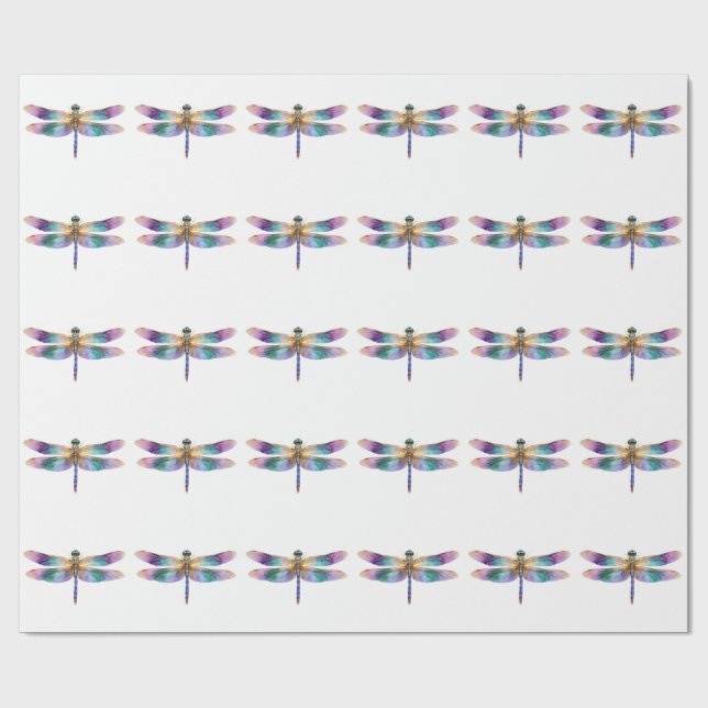 Papel De Presente Libélula Colorida – Arte da Natureza Iridescente (Aberto)