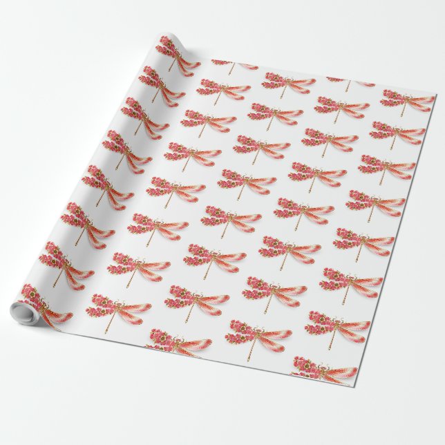 Papel De Presente Libélula flor com jóias sakura (Desenrolado)