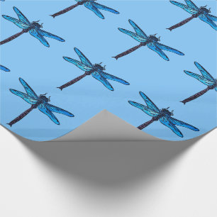 Papel De Presente Libélula japonesa do vintage, azul da safira