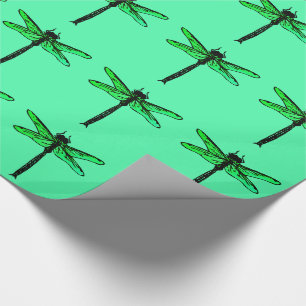 Papel De Presente Libélula japonesa do vintage, verde esmeralda