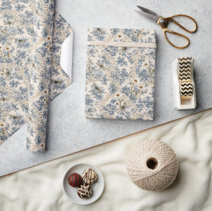 Papel De Presente Libélulas Chinoiserie, Renda e Margaridas