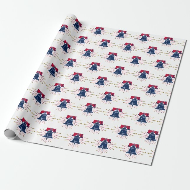 Papel De Presente Liberty Bell Red White e Blue Patterno (Desenrolado)