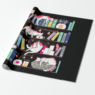 Papel De Presente Library cats winter colour version