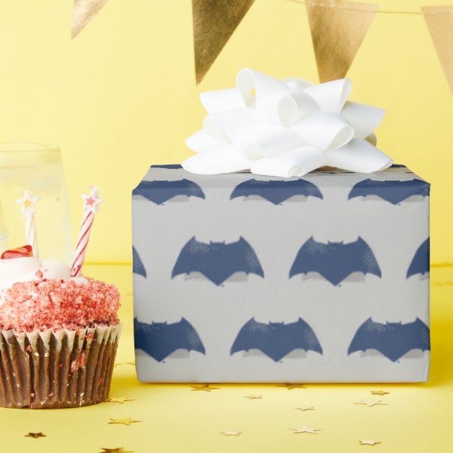Papel De Presente Liga da Justiça | Símbolo Pincel e Batman de Meio- (Festa de aniversário)