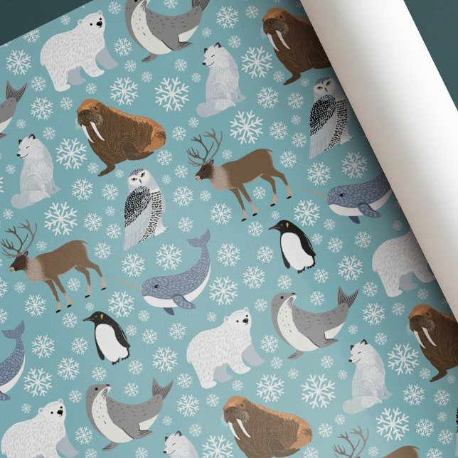 Papel De Presente  Light Blue Cute Winter Animal Christmas Birthday (Criador carregado)