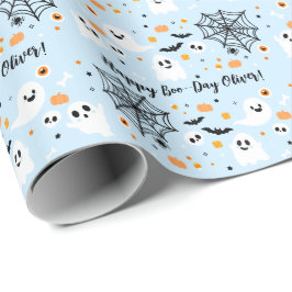 Papel De Presente Light Blue Halloween Ghost