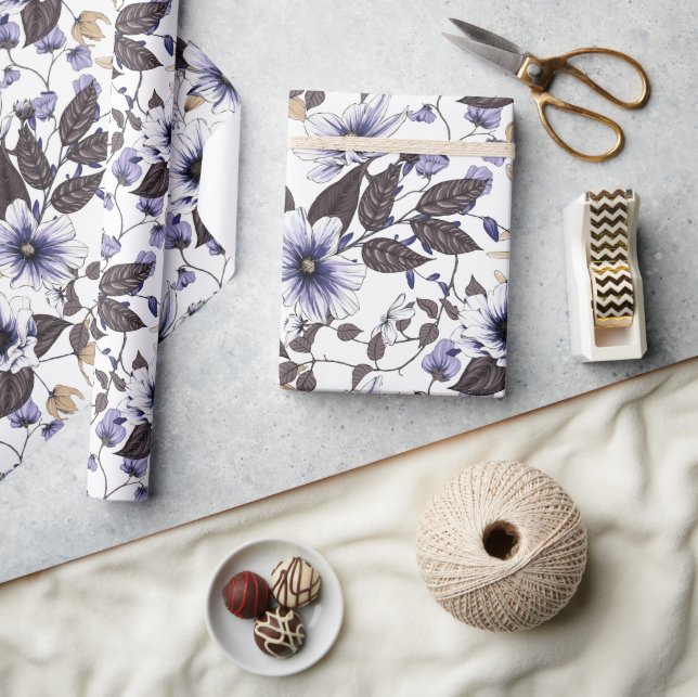 Papel De Presente Light blue red flowers seamless pattern (Artesanato)