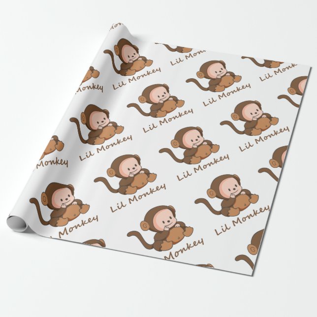 Papel De Presente "Lil Monkey" Divirta Cotação Cite Bebê Macaco (Desenrolado)