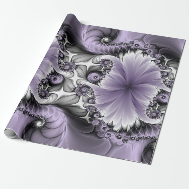 Papel De Presente Lilac Illusion Abstrato Floral Fractal Art Fantasy (Desenrolado)
