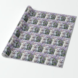 Papel De Presente Lilac Laurel em um Kitten Branco