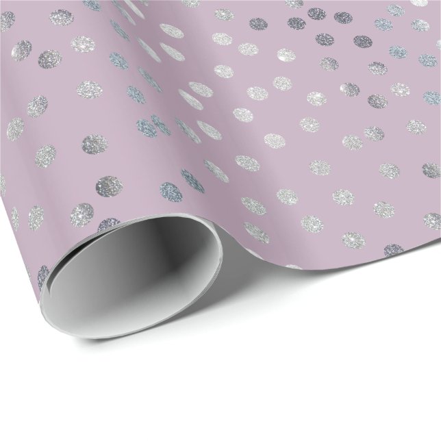 Papel De Presente Lilac Purple e Silver Glitter Pontos de Cidade (Ponta do rolo)