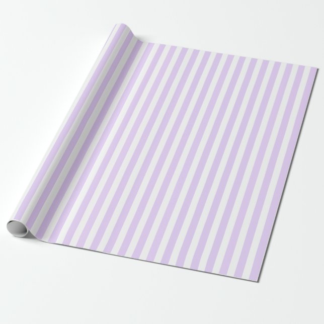 Papel De Presente Lilac, púrpura e tiras doces brancas (Desenrolado)