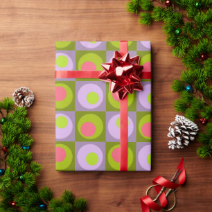 Papel De Presente Lilac Rosa Verde Padrão Geométrico de Pontos Quadr