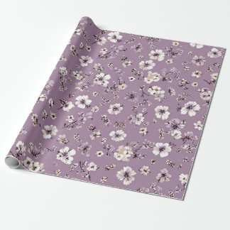 Papel De Presente Lilás Flor Ditsy Branco Pastel Boho Vintage 70s