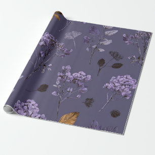 Papel De Presente Lilás Rústico Botânico Ousado Vintage Boho Floral