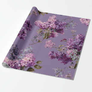 Papel De Presente Lilás Rústico Botânico Ousado Vintage Boho Floral