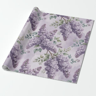 Papel De Presente Lilases Flores de Lilás Verde Salvia Lavanda Empoe