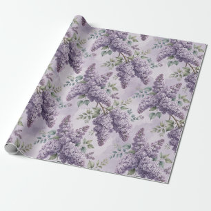 Papel De Presente Lilases Flores de Lilás Verde Salvia Lavanda Empoe