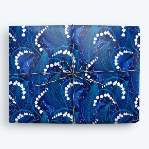 Papel De Presente Lily Branca e Azul Encantada da Floral do Vale